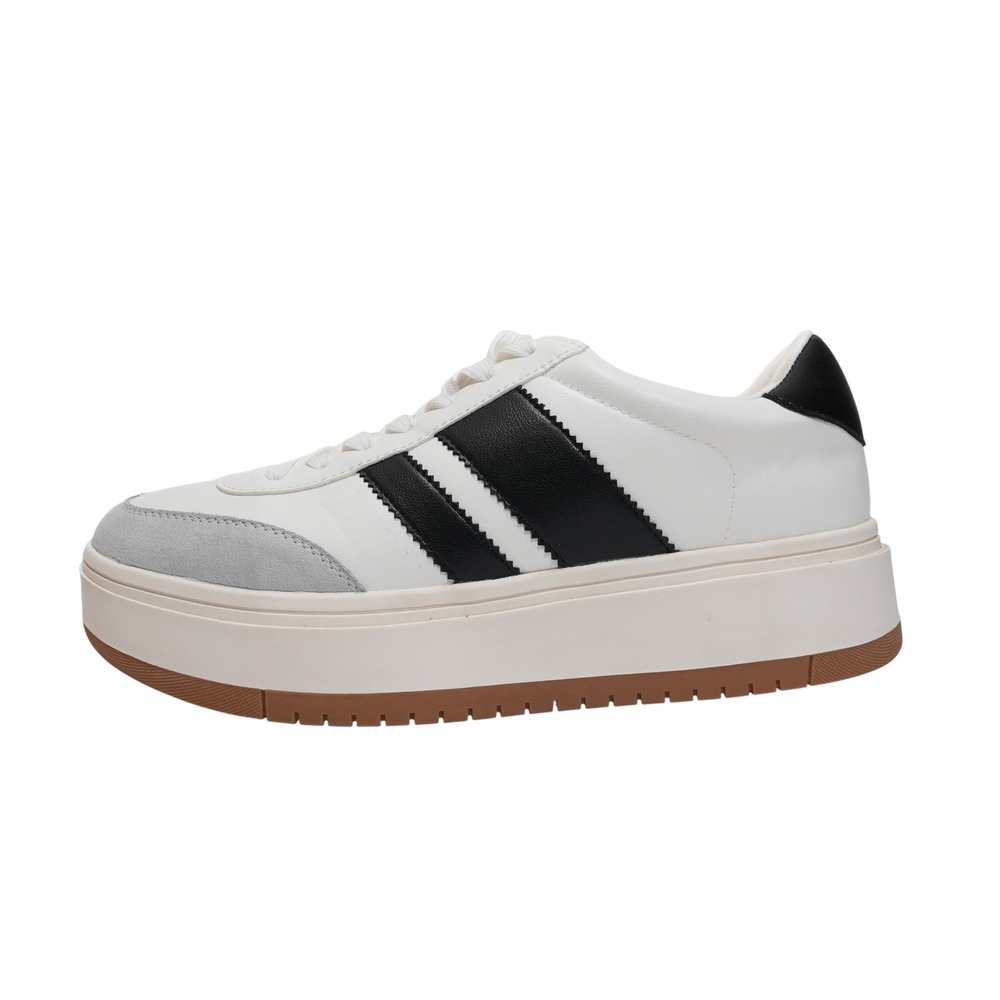 Madden Girl Navida Womens 9.5 Platform Sneakers White Black Lace Up NAV101J1
